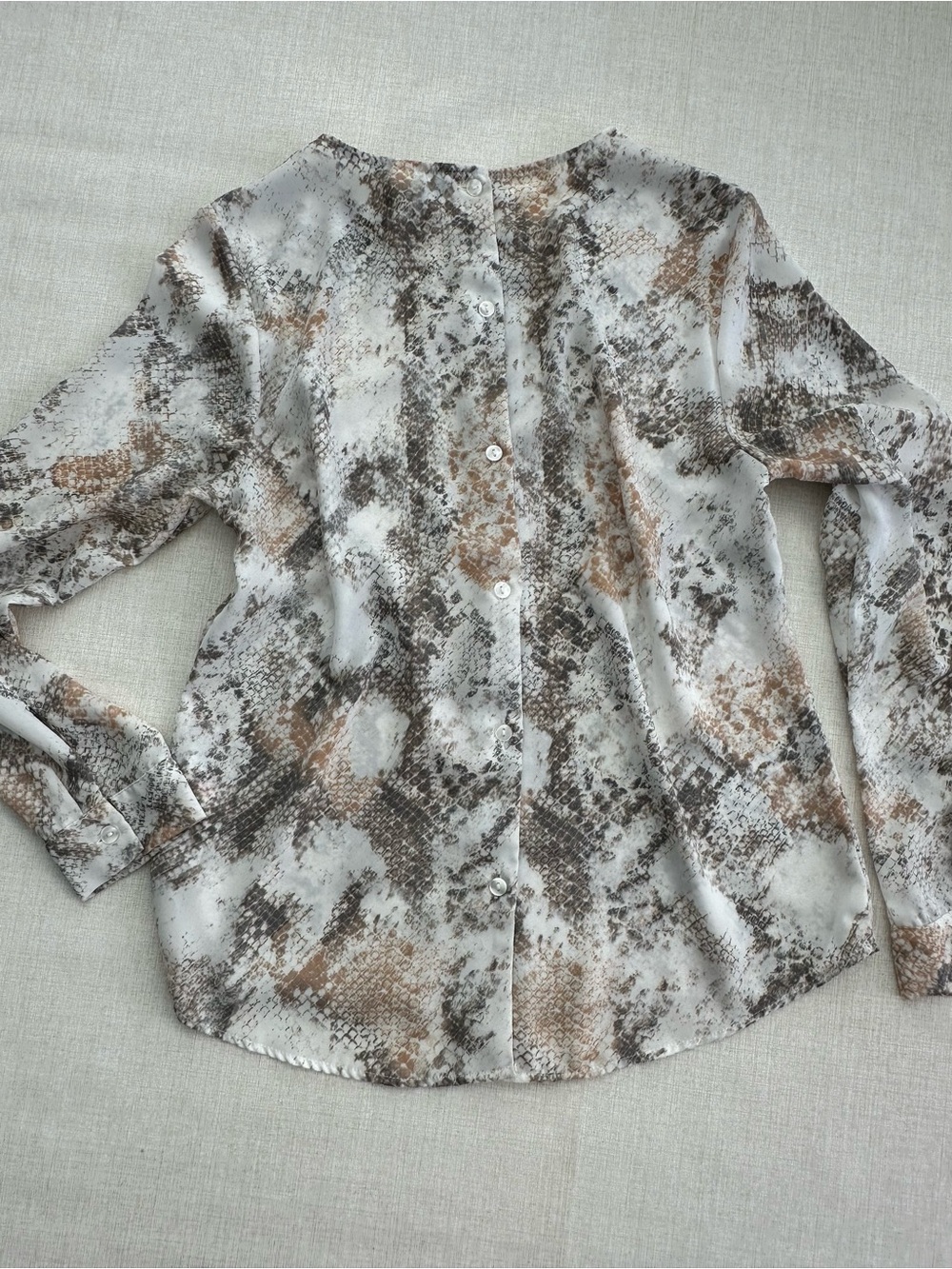 Womens Neutral Snake-Print Button-Back Blouse